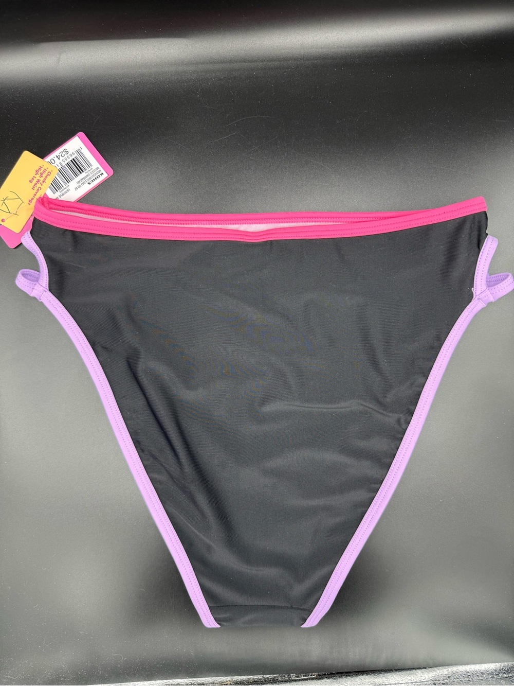 Juniors Ninety Nine High-Waist Black Bikini Bottom Pink & Purple Trim Small 3/5 - Picture 4 of 9